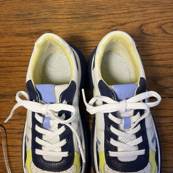 Maje W20 Urban Leather Sneakers Women 10.5 EU 41 Blue Yellow Trainer No Insoles - Picture 9 of 9